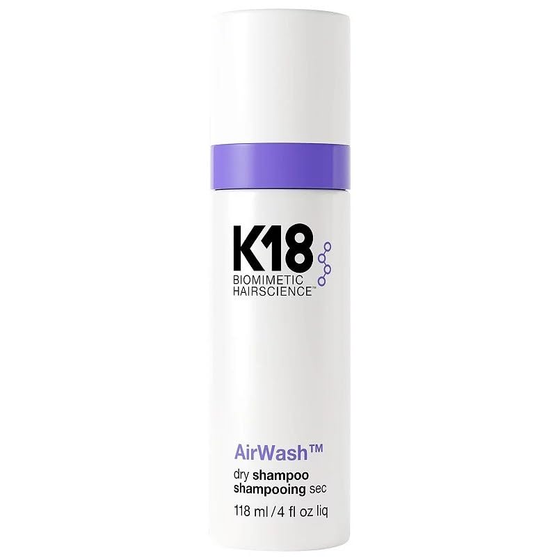 K18 AirWash Dry Shampoo bottle front view for on-the-go freshness.
