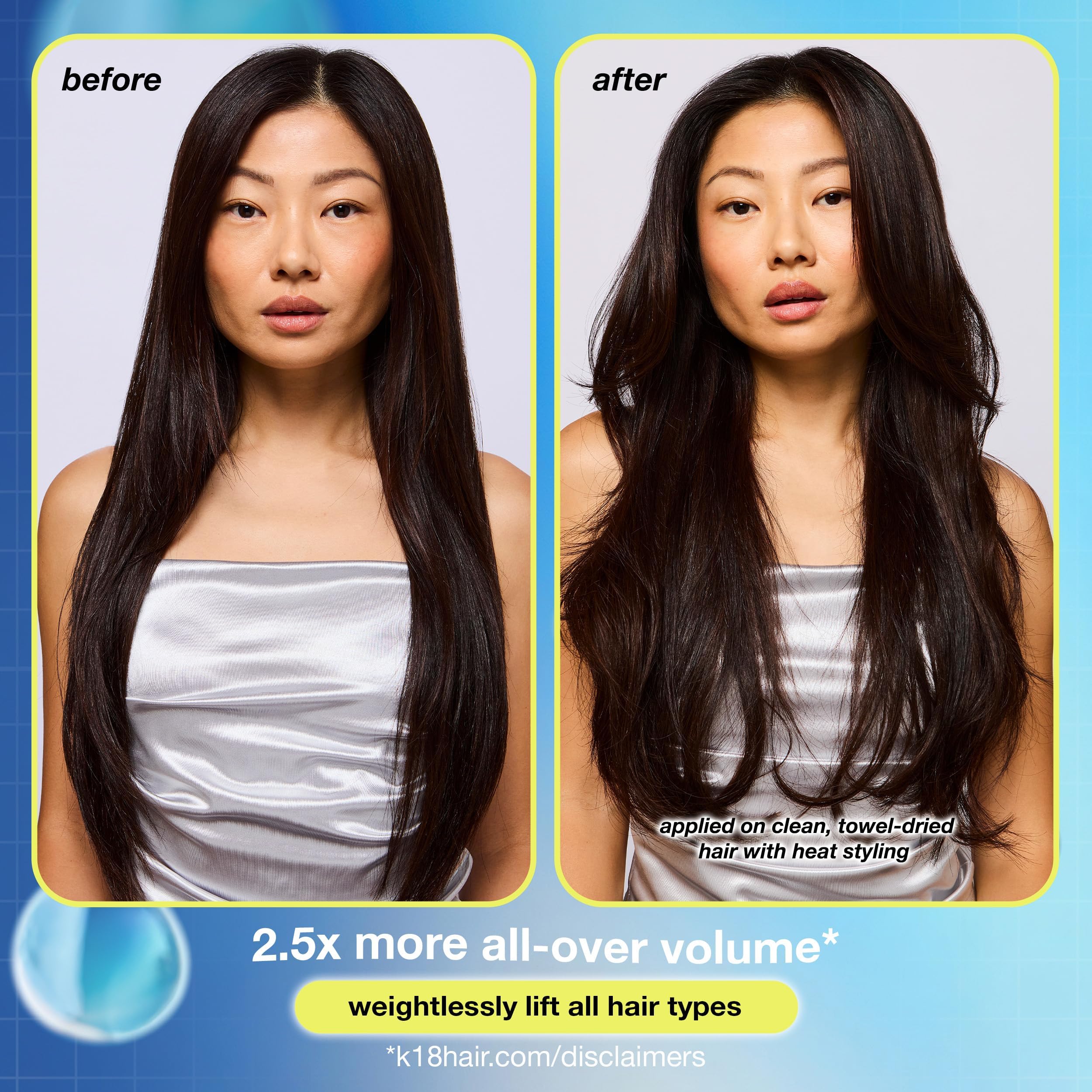 K18 AstroLift formula helps hold bounce while humidity-resistant finishing.