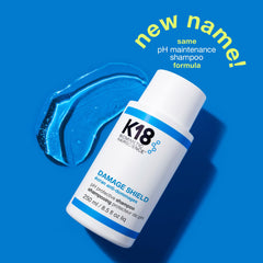 K18 Damage Shield color-safe cleansing highlights color retention and shine.