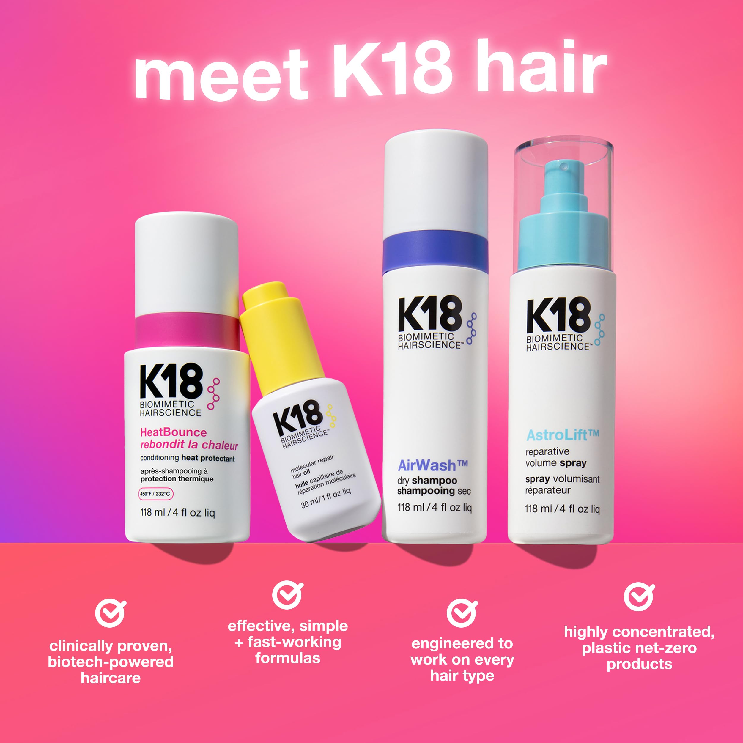 K18 HeatBounce glossy finish on styled hair shows resilience.