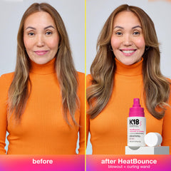 K18 HeatBounce hair after blow-dry looks soft and smooth.
