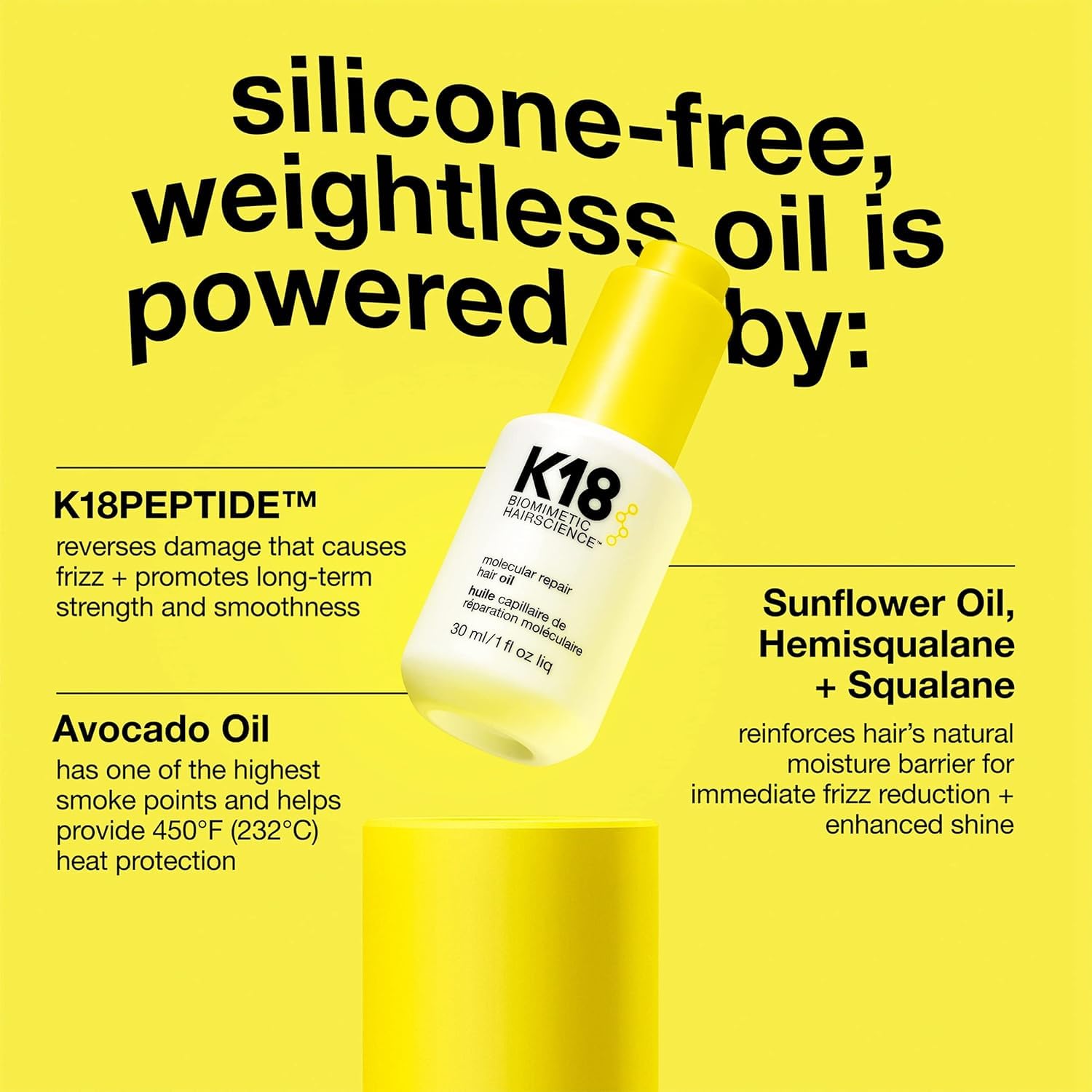 K18 Molecular Repair Hair Oil demonstrates heat protection up to 450°F
