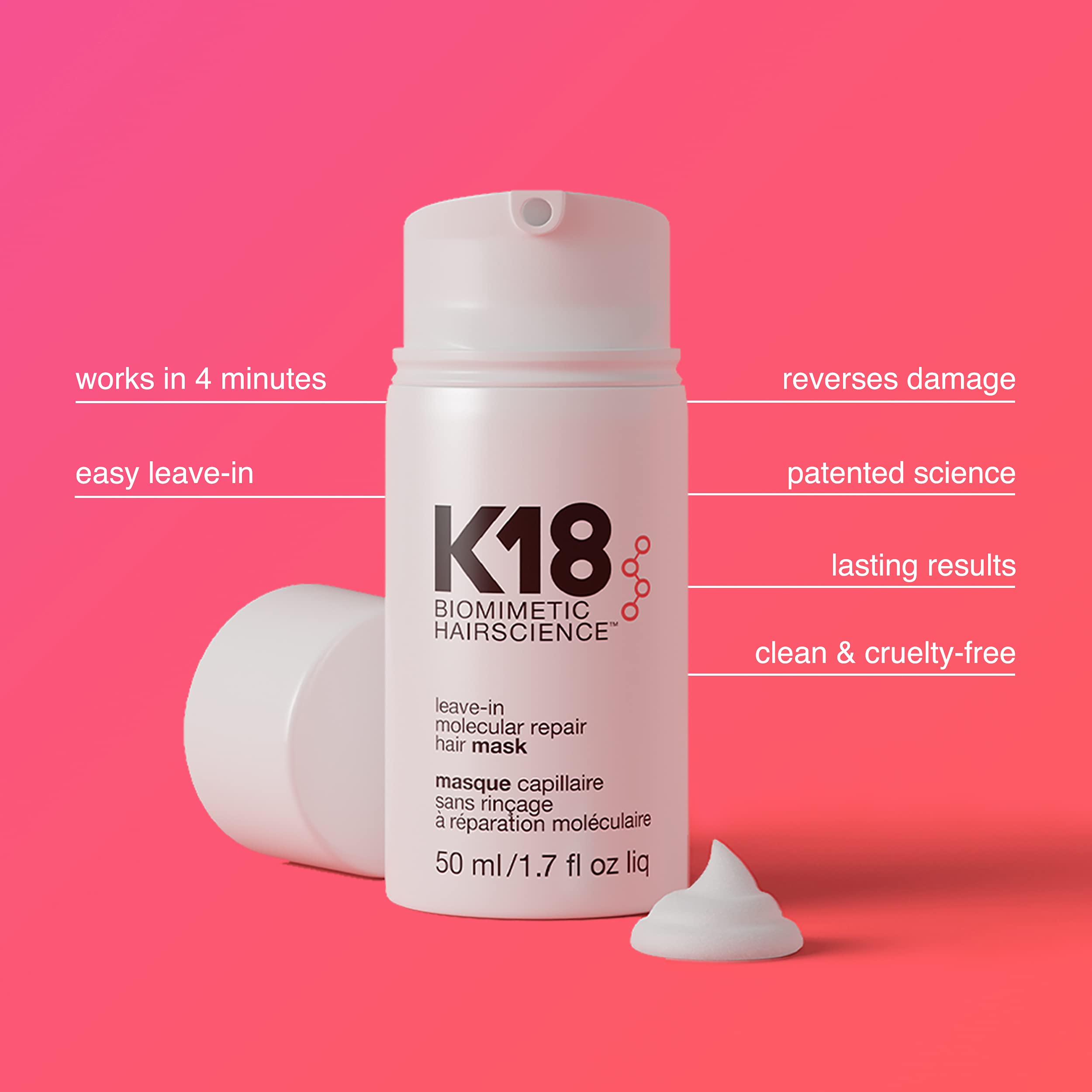 K18 peptide-bond repair closeup highlights inner hair restoration for stronger strands.