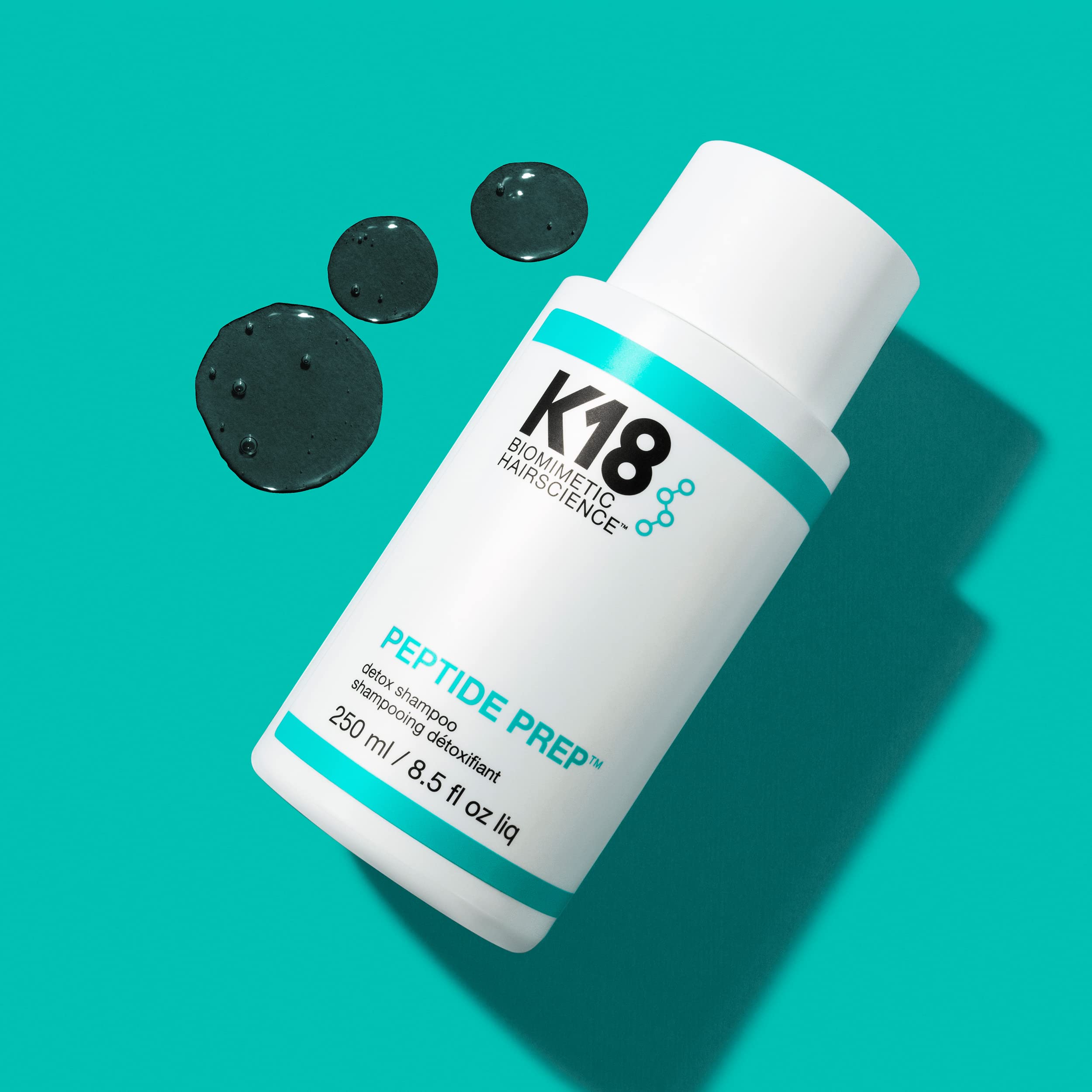 K18 PEPTIDE PREP Detox foam lather demonstrates gentle cleansing of buildup and oils.