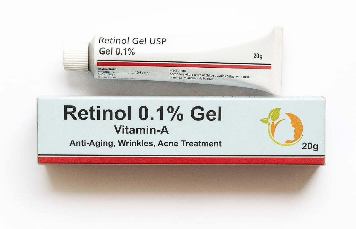 K6 Skin Care Retinol Gel being applied, lightweight night-time anti-aging care.
