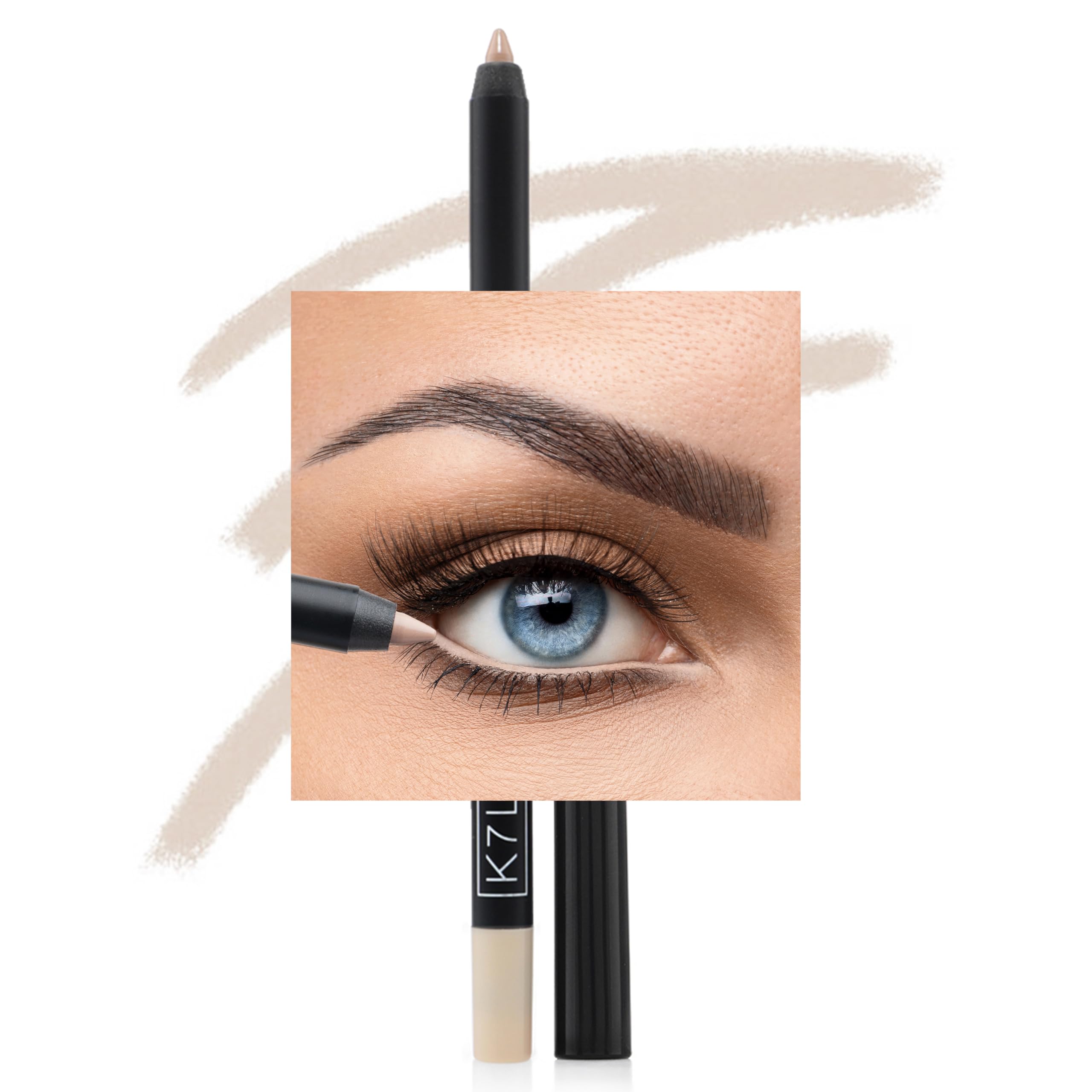 K7L Nude Eyeliner waterline application shows brighter eyes with precise creamy nude formula