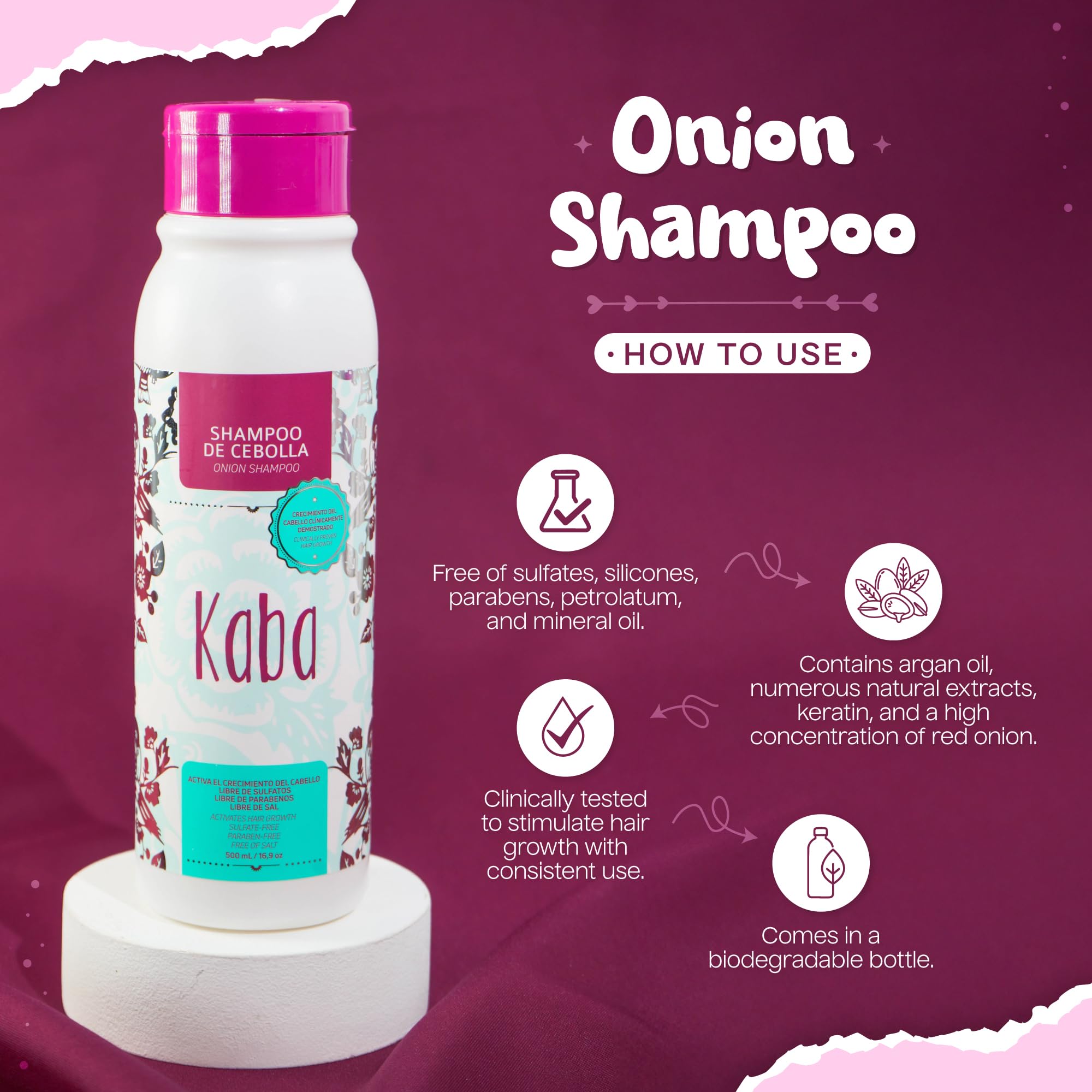 Kaba Red Onion Shampoo creamy foam on hair, signaling gentle cleansing