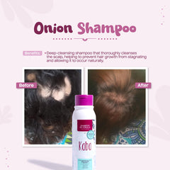 Kaba Red Onion Shampoo ingredient label shows rosemary and ginger, highlighting botanical nourishment