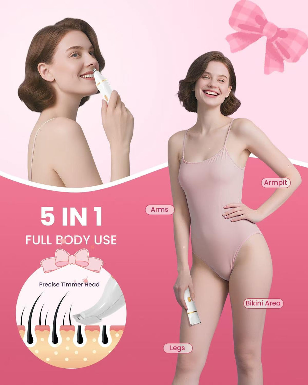 Kabowa bikini trimmer wet and dry use in shower for convenience