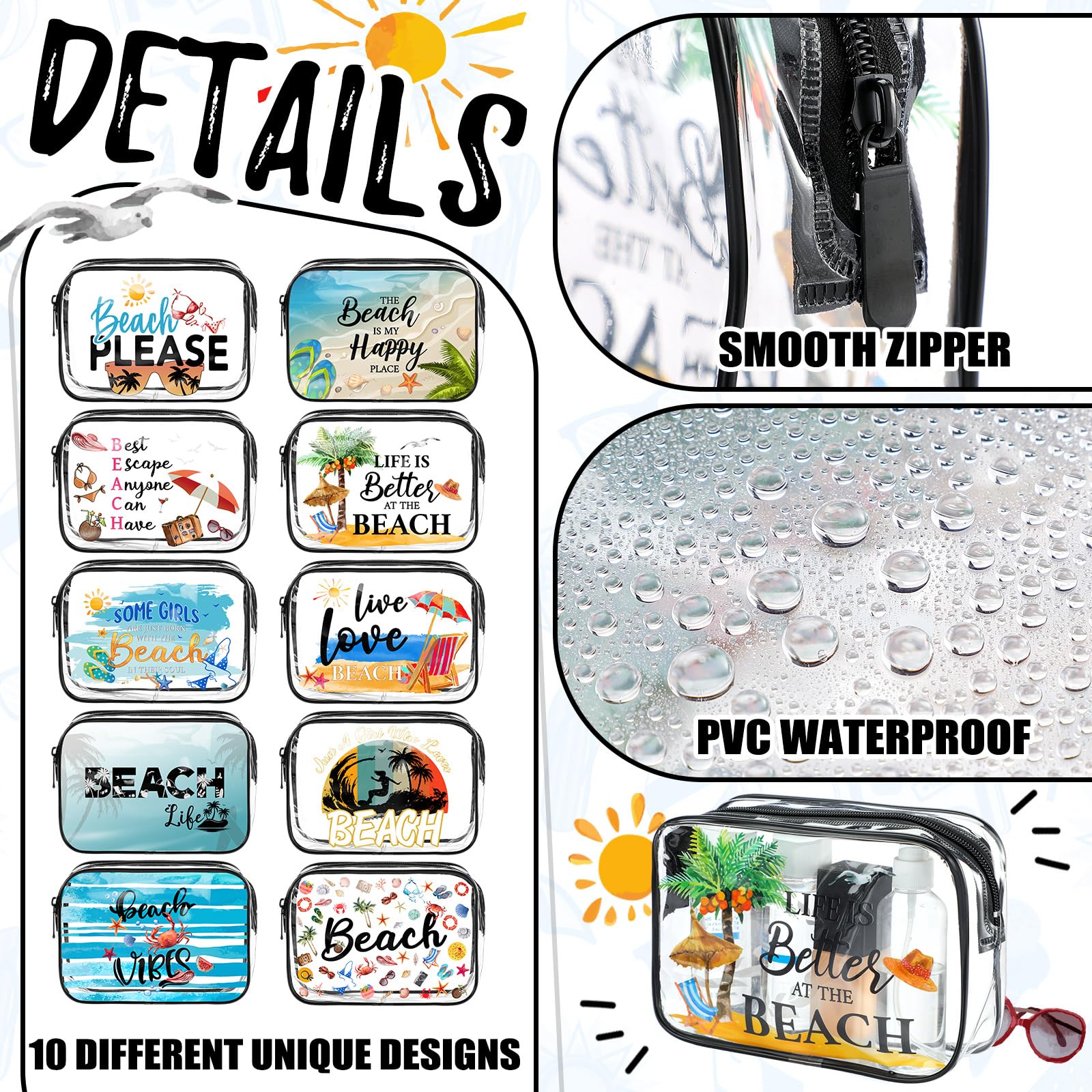 Kacctyen clear pouch open view highlights multi-use interior for cosmetics or toiletries.