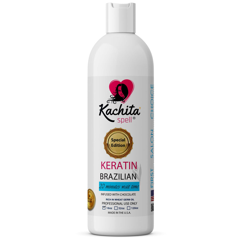 Kachita Spell chocolate keratin bottle closeup for nourishing smoothing
