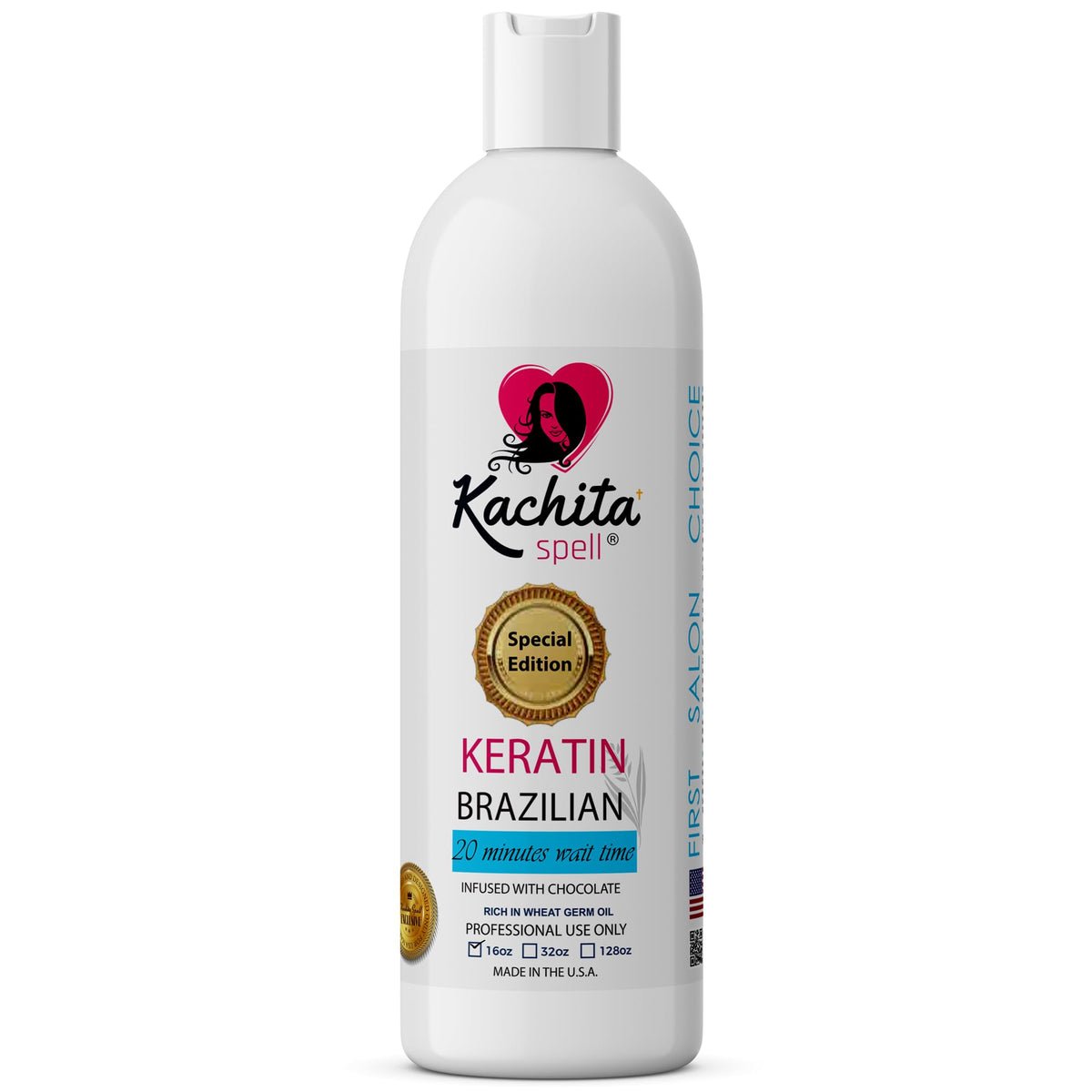 Kachita Spell chocolate keratin bottle closeup for nourishing smoothing
