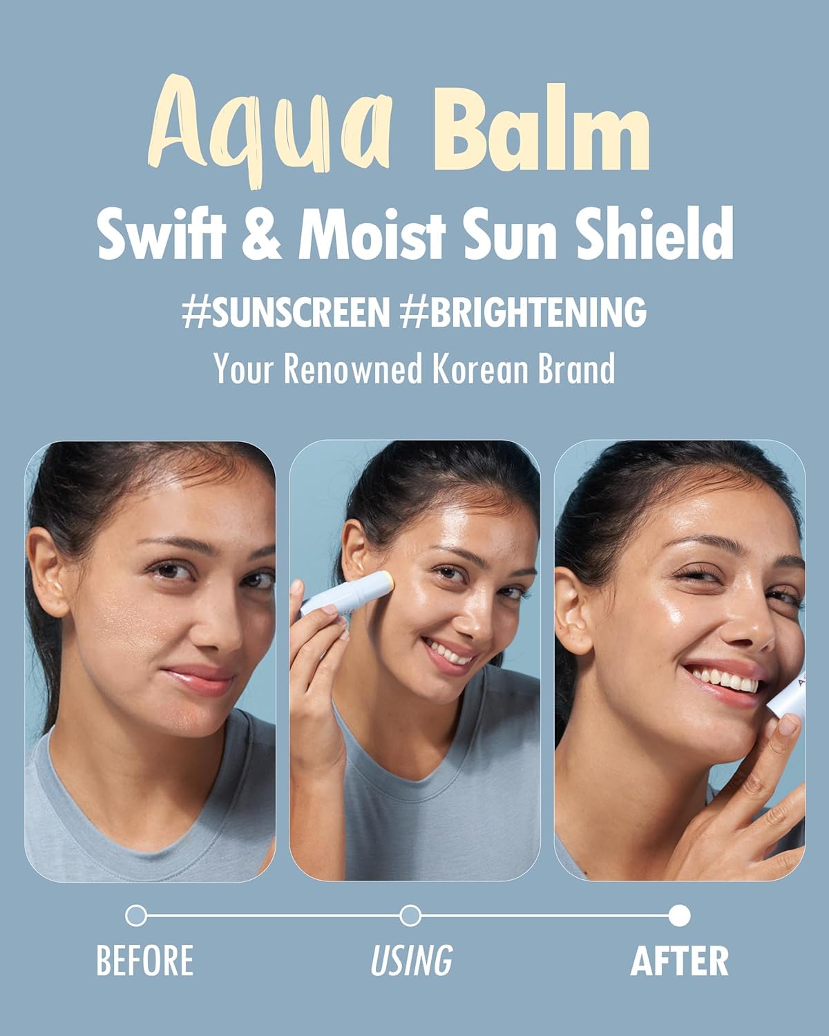 KAHI Aqua Balm Stick being applied with a lightweight, invisible finish.