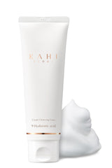 KAHI Cream Foaming Cleanser bottle pour demonstrates dust-resistance for refreshed pores.