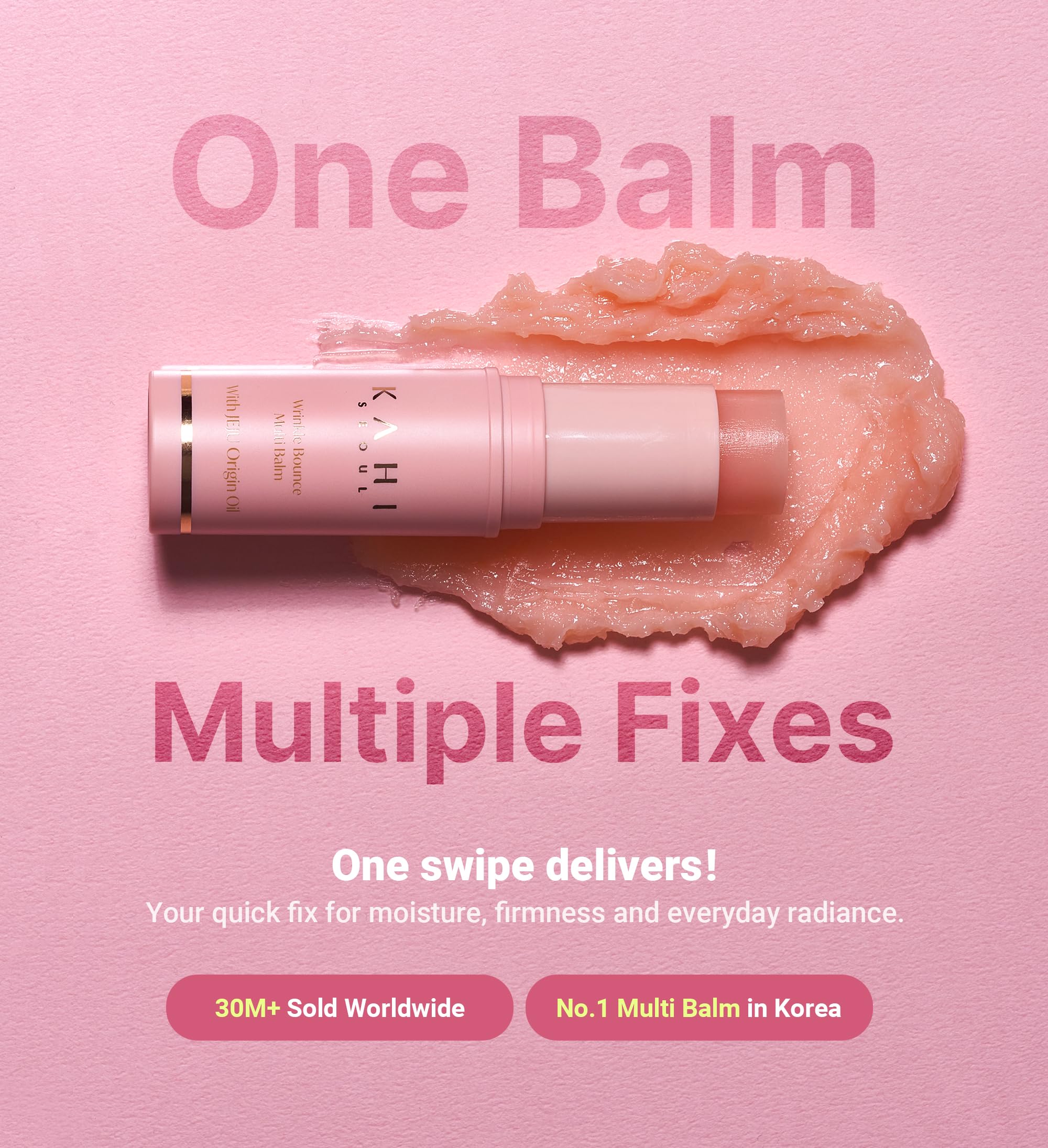 KAHI Wrinkle Bounce Multi Balm Stick application closeup showing smooth texture and 48 hour hydration