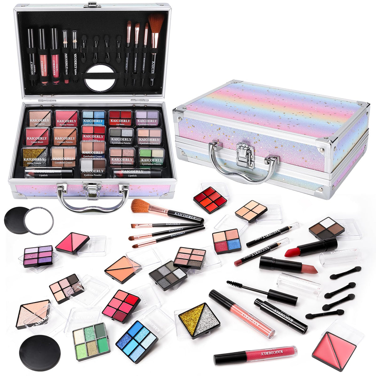 KAICOERLY makeup kit case open shows portable storage for on the go touchups