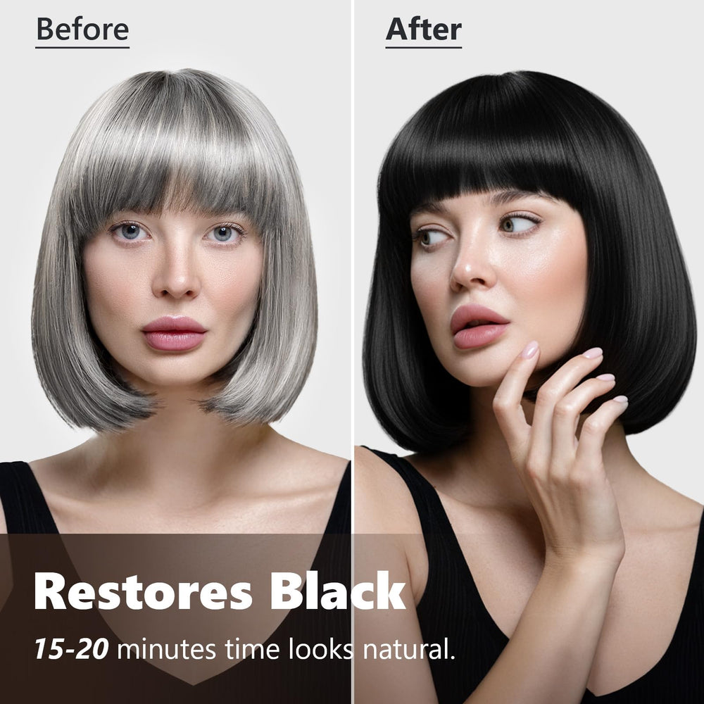 KAISASA Black Hair Dye Shampoo close-up shows even gray coverage for natural results.