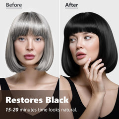 KAISASA Black Hair Dye Shampoo close-up shows even gray coverage for natural results.