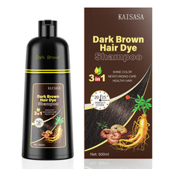 KAISASA Dark Brown Hair Dye Shampoo packaging for at-home salon results.