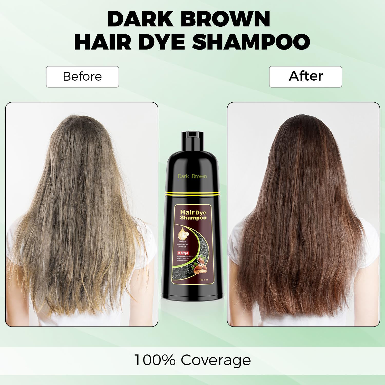 KAISASA Dark Brown Hair Dye Shampoo pump dispenser for easy application.