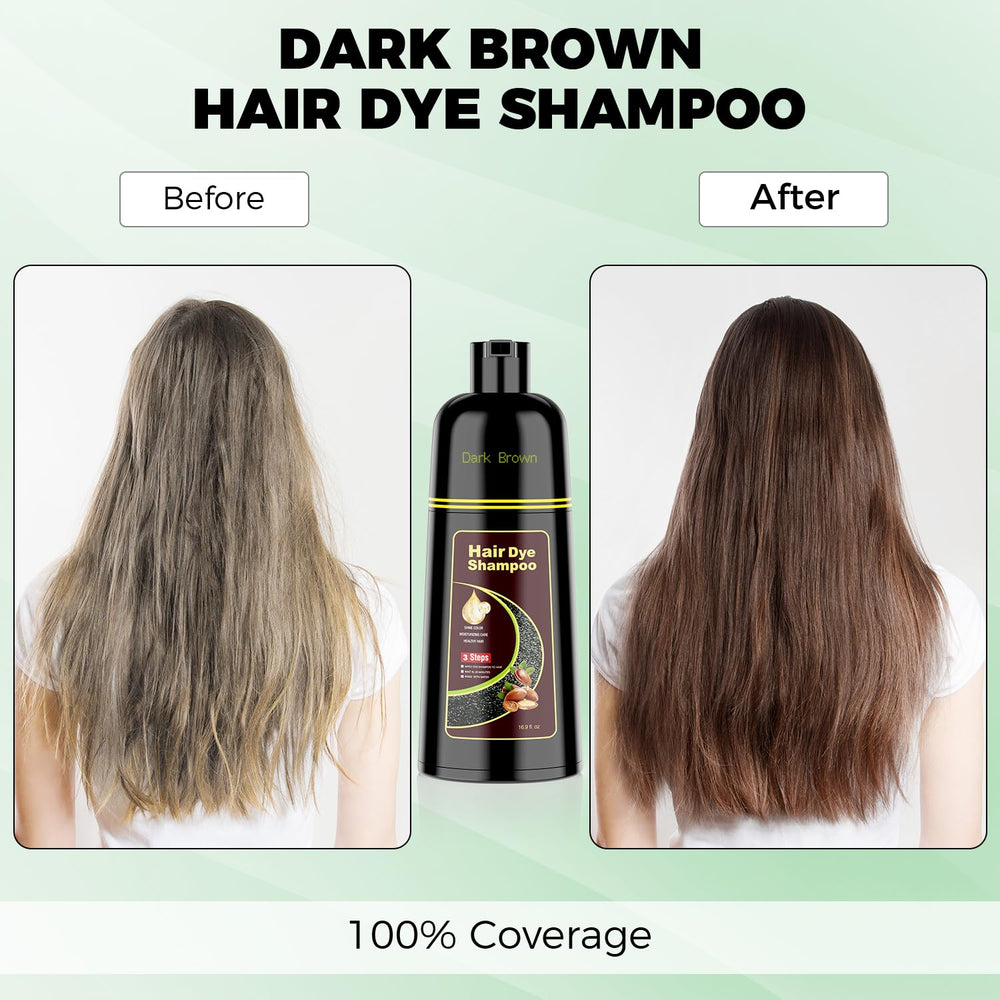 KAISASA Dark Brown Hair Dye Shampoo pump dispenser for easy application.