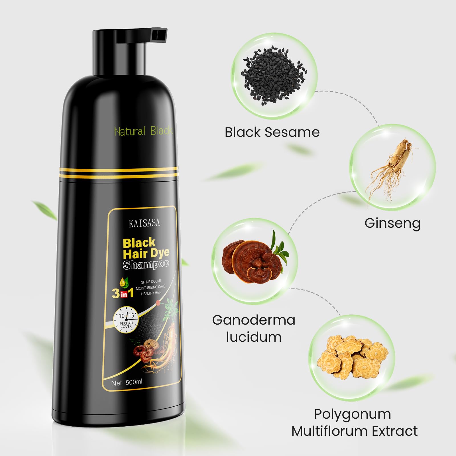 KAISASA Herbal ingredients close-up highlights natural care for scalp.