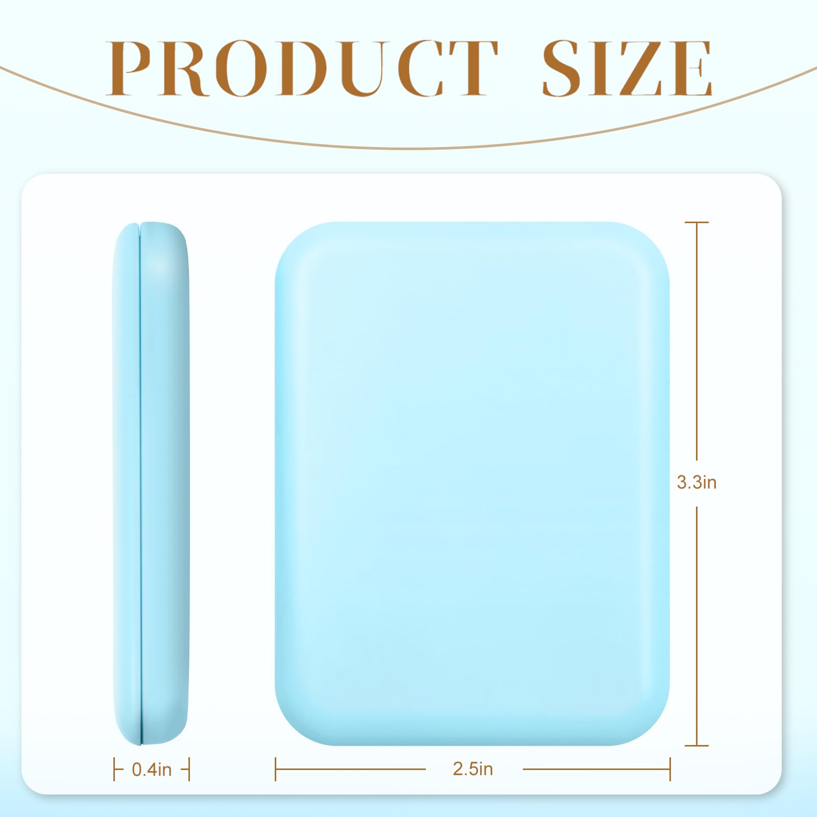 Kakuje compact mirror blue side view; slim profile for purse storage.