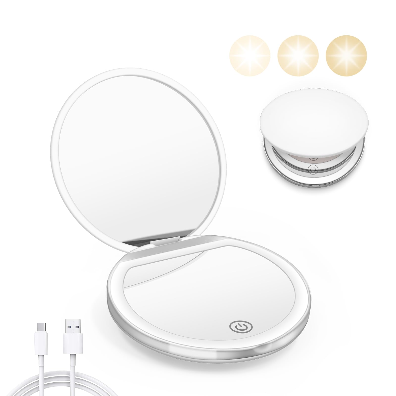 Kakuje Compact Mirror with Light shows 1X and 3X detail for precise grooming on the go.