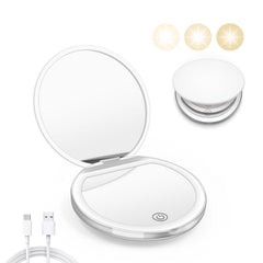 Kakuje Compact Mirror with Light shows 1X and 3X detail for precise grooming on the go.