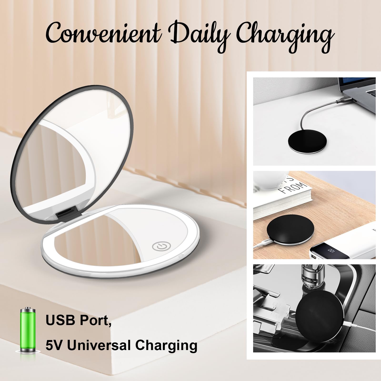 Kakuje compact mirror light fits in purse, travel-ready for everyday routines.