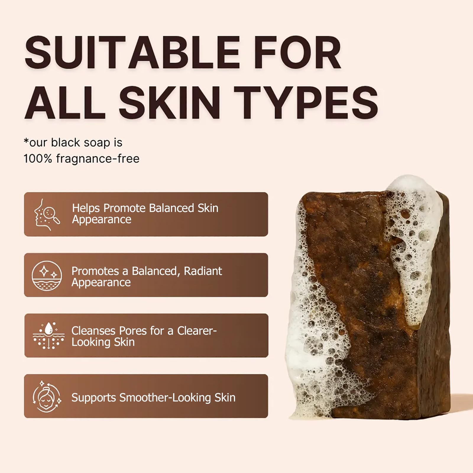 Kalani Glow African Black Soap bar closeup texture captures natural color and gentle cleansing