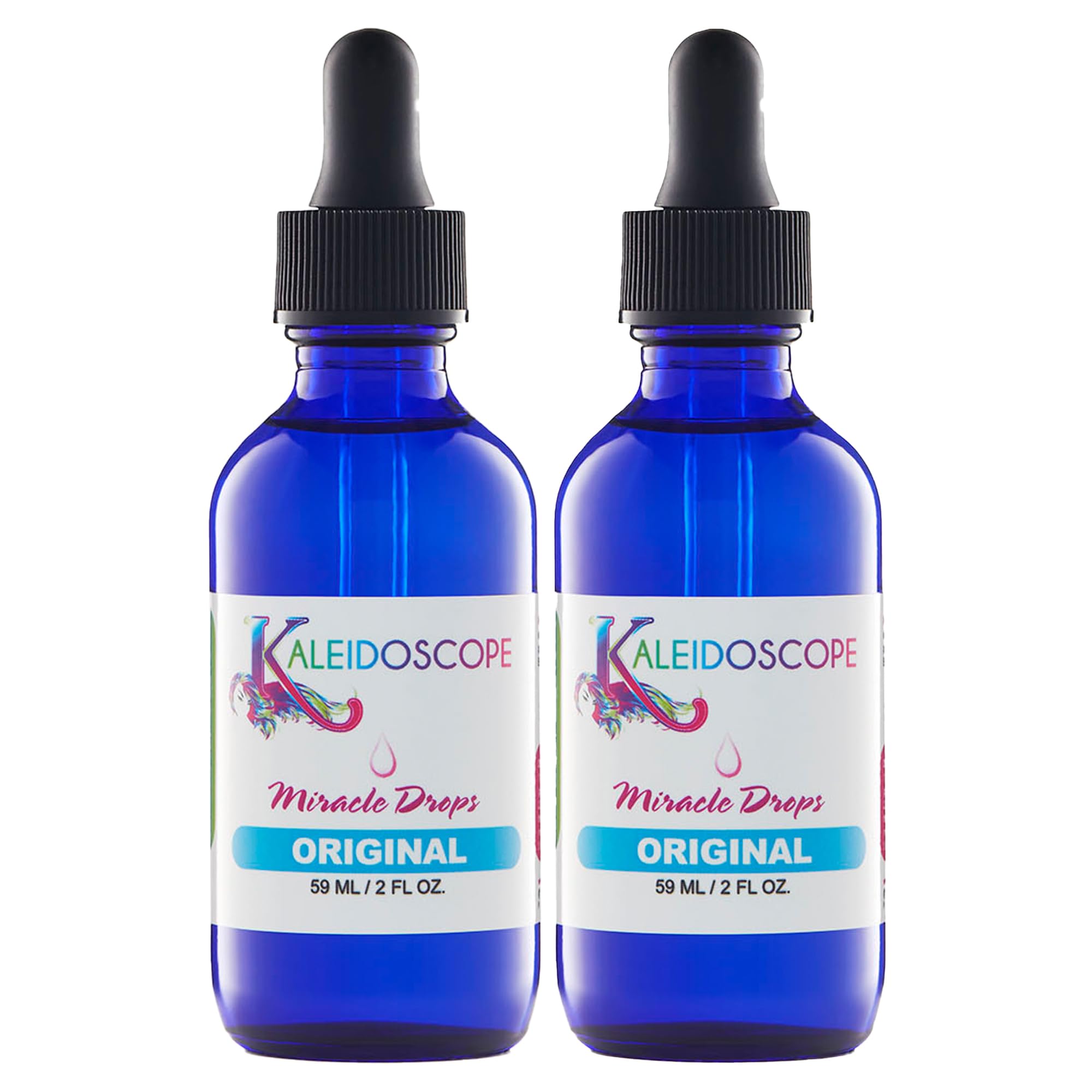 Kaleidoscope Miracle Drops bottle pour showing a cooling scalp oil for refreshed feel.