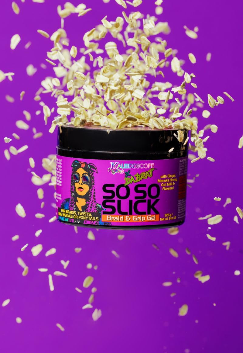 Kaleidoscope Miracle Drops braid gel in action shows precise parting and clean lines.