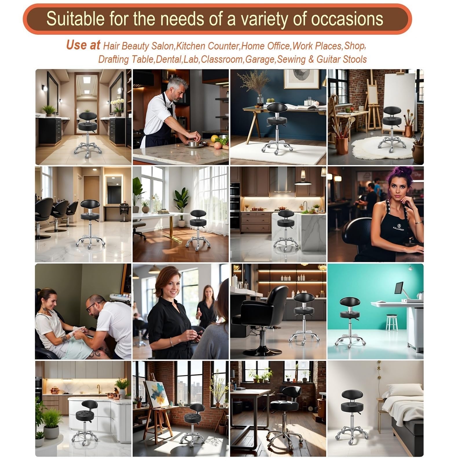 Kaleurrier swivel stool 5-star aluminum base ensures sturdy stability
