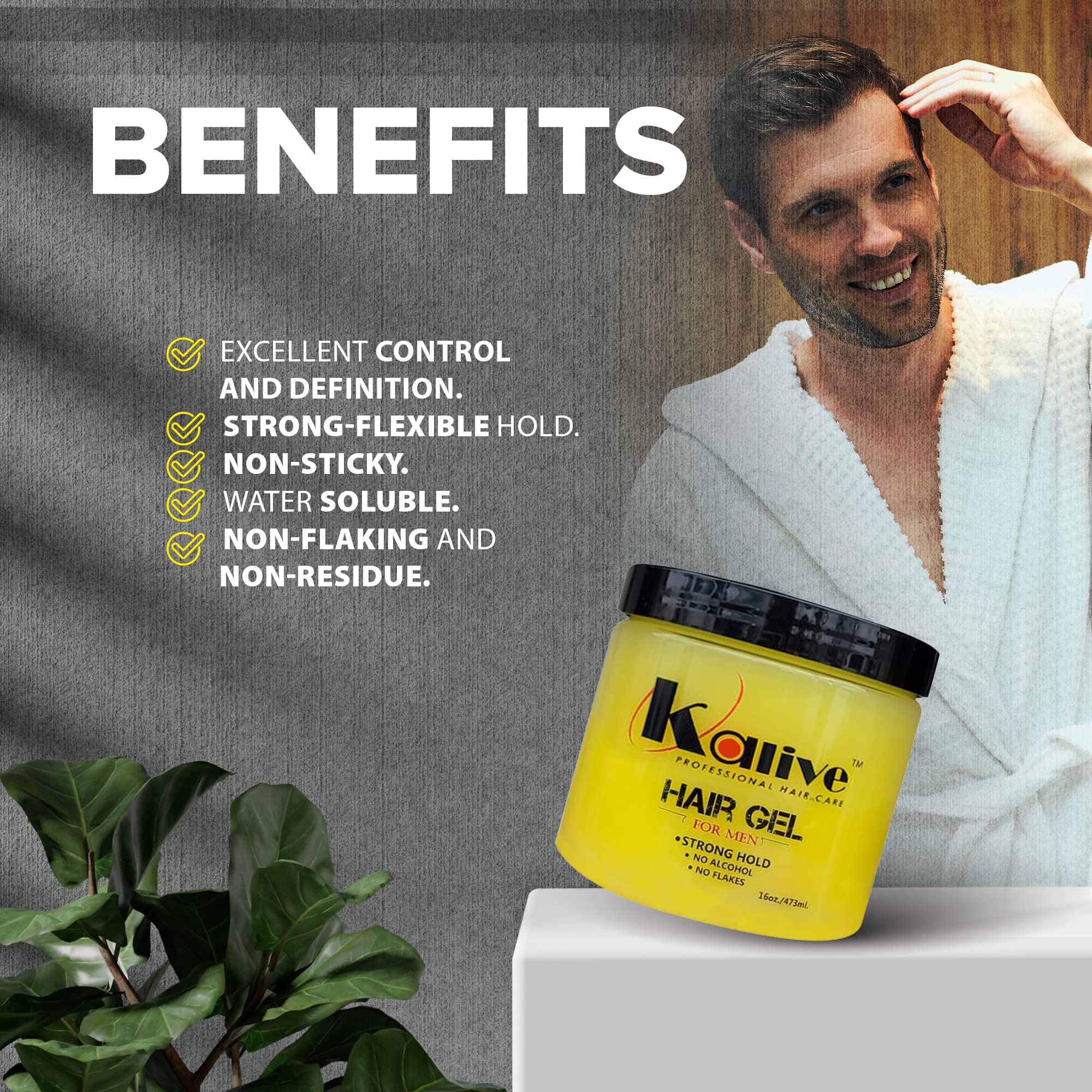 KALIVE 2 STYLE gel on hands for quick, clean grooming and styling.