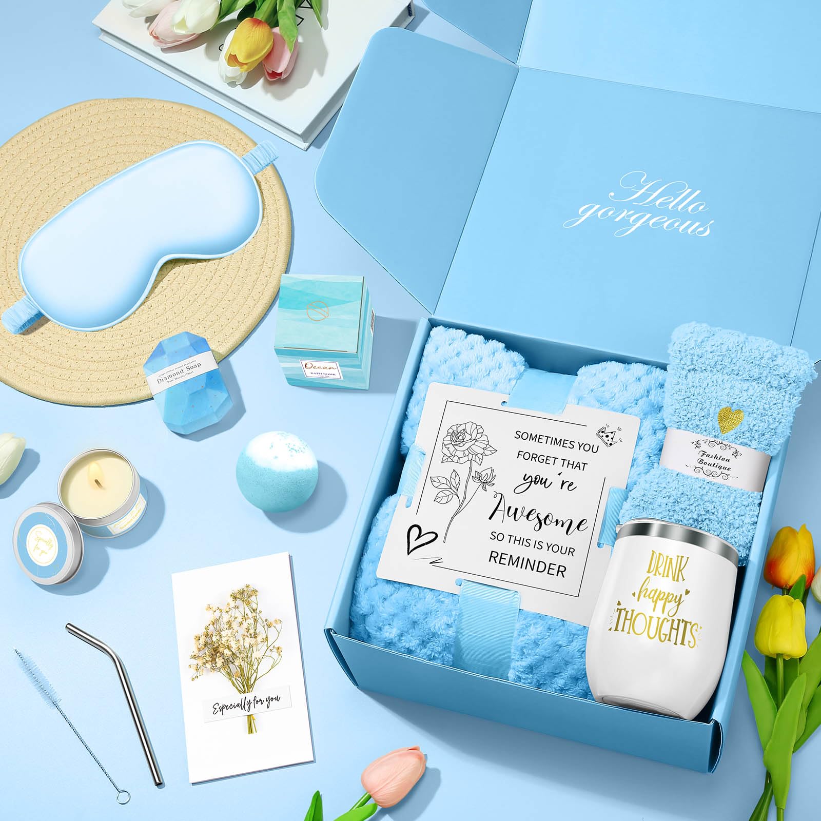 Kalokey blue spa gift tumbler—reusable drinkware for refreshing self-care routines.