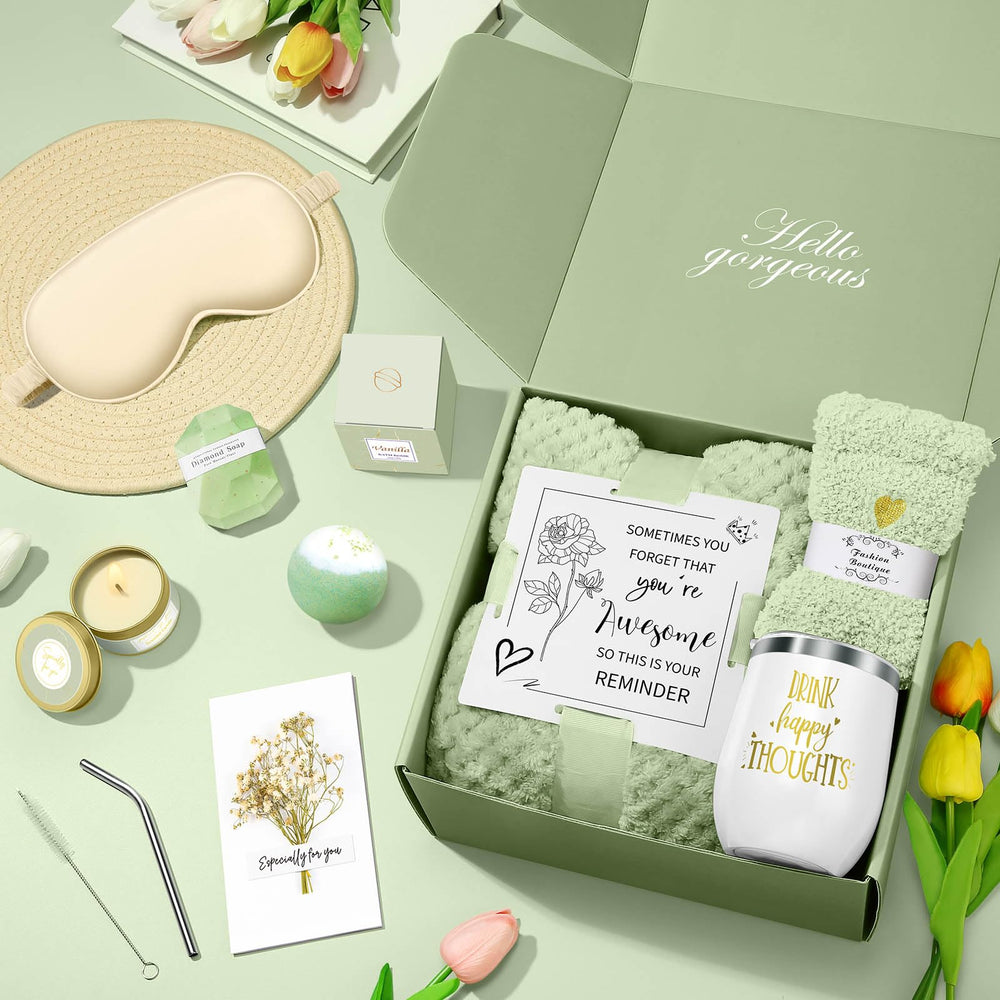 Kalokey Sage Green Spa Gift Basket showcasing cozy self-care essentials.