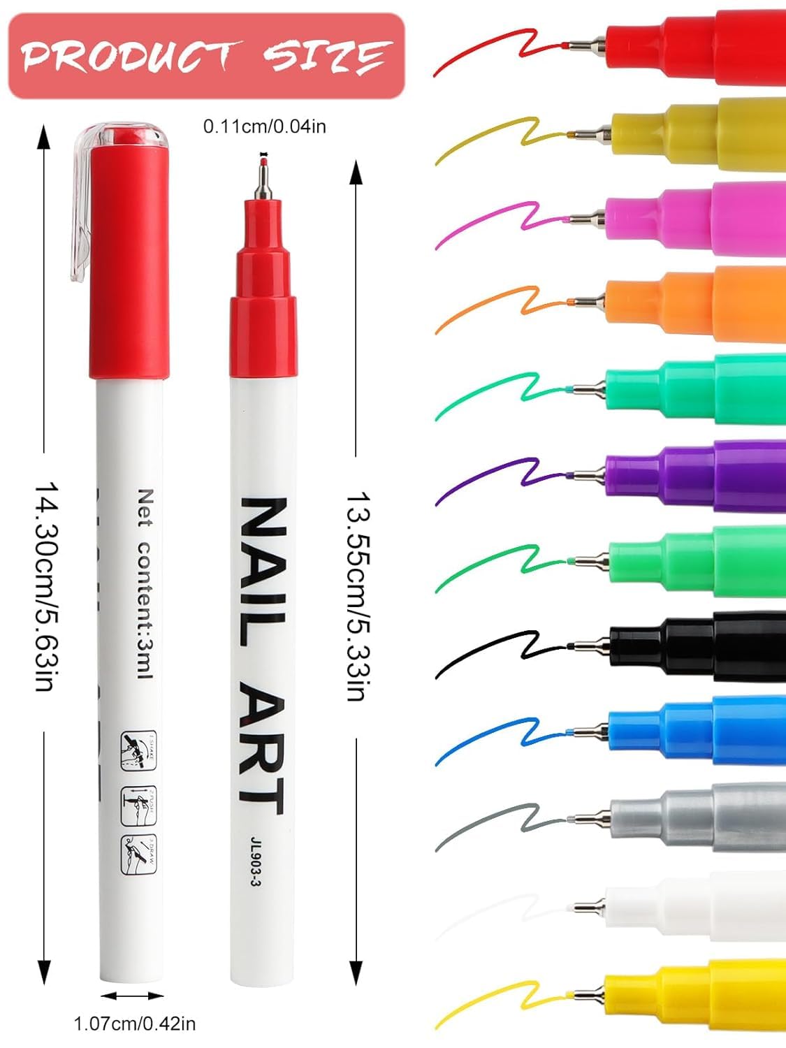Kalolary 0.5mm nail art pen tip close-up showing fine-line precision
