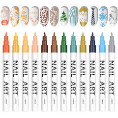 Kalolary 12-color nail art pens set swatches showcasing vibrant color variety for DIY designs