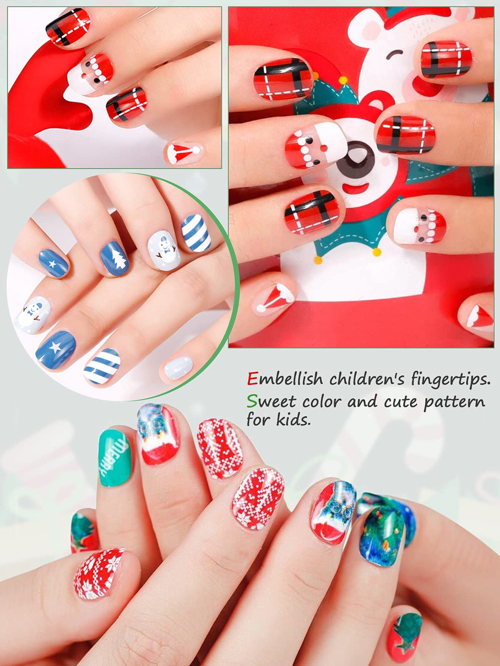 Kalolary Christmas nails adhesive tabs kit provides mess-free application.