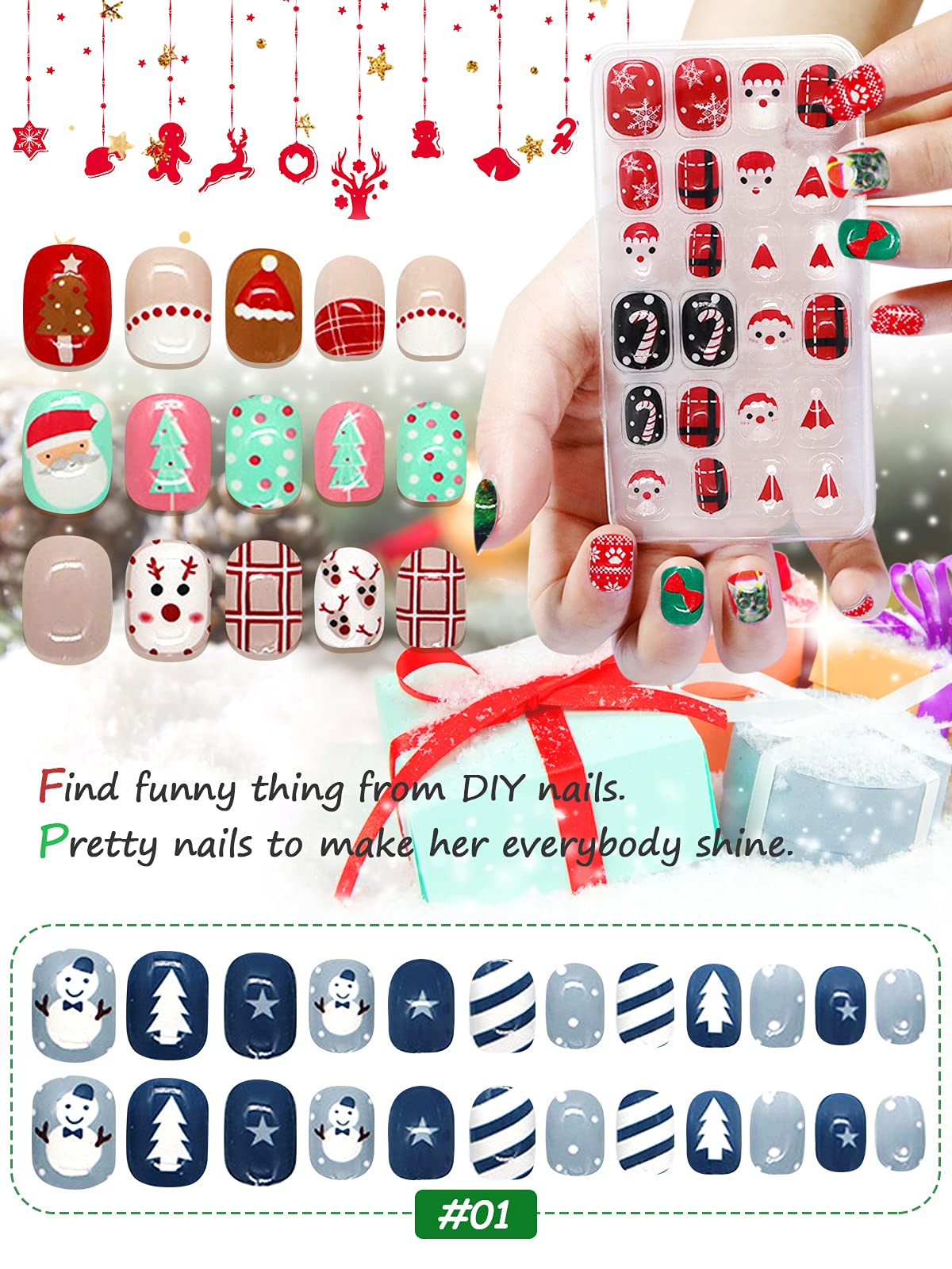Kalolary Christmas nails snowman pattern creates playful winter vibes.