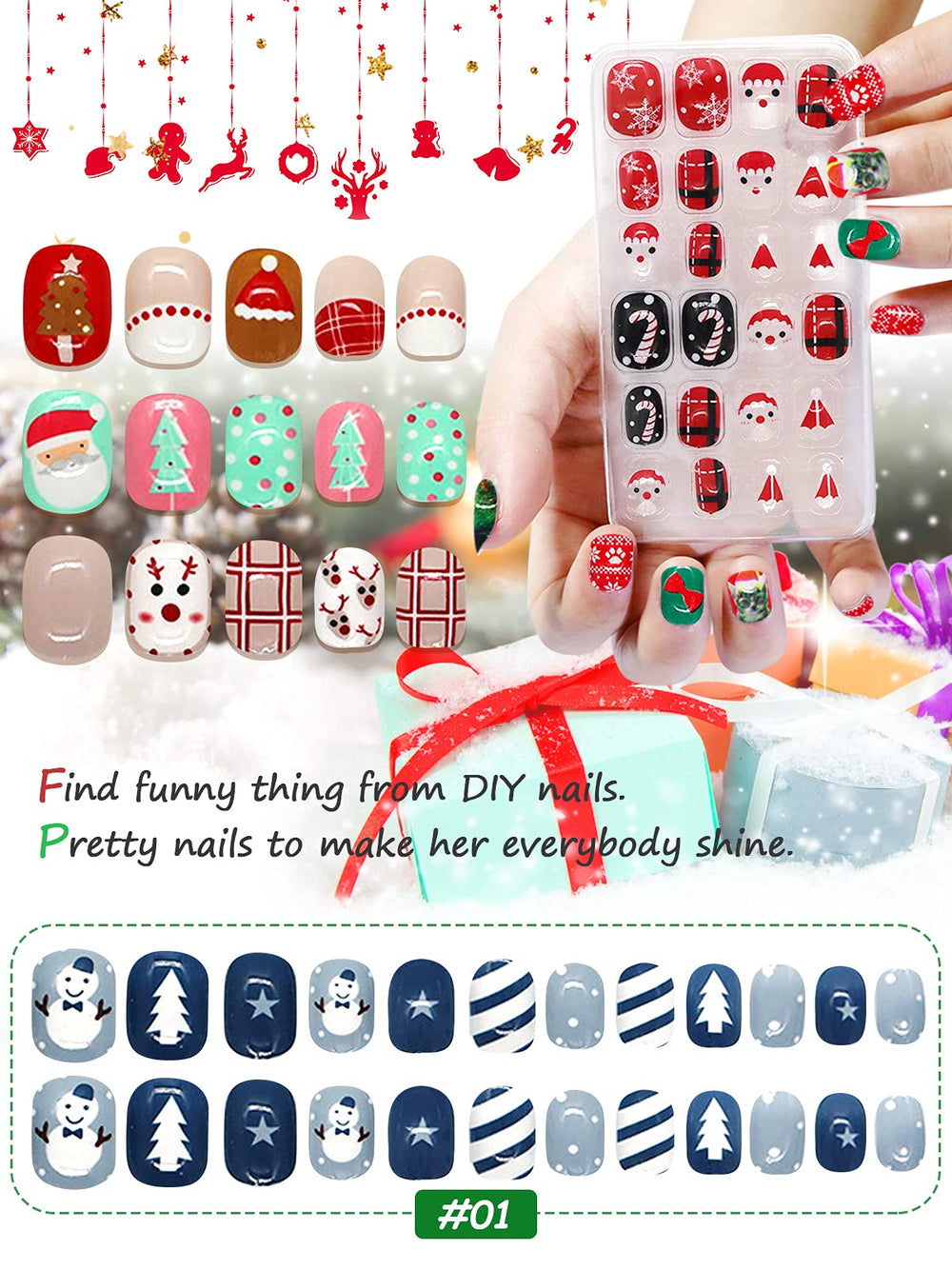 Kalolary Christmas nails snowman pattern creates playful winter vibes.