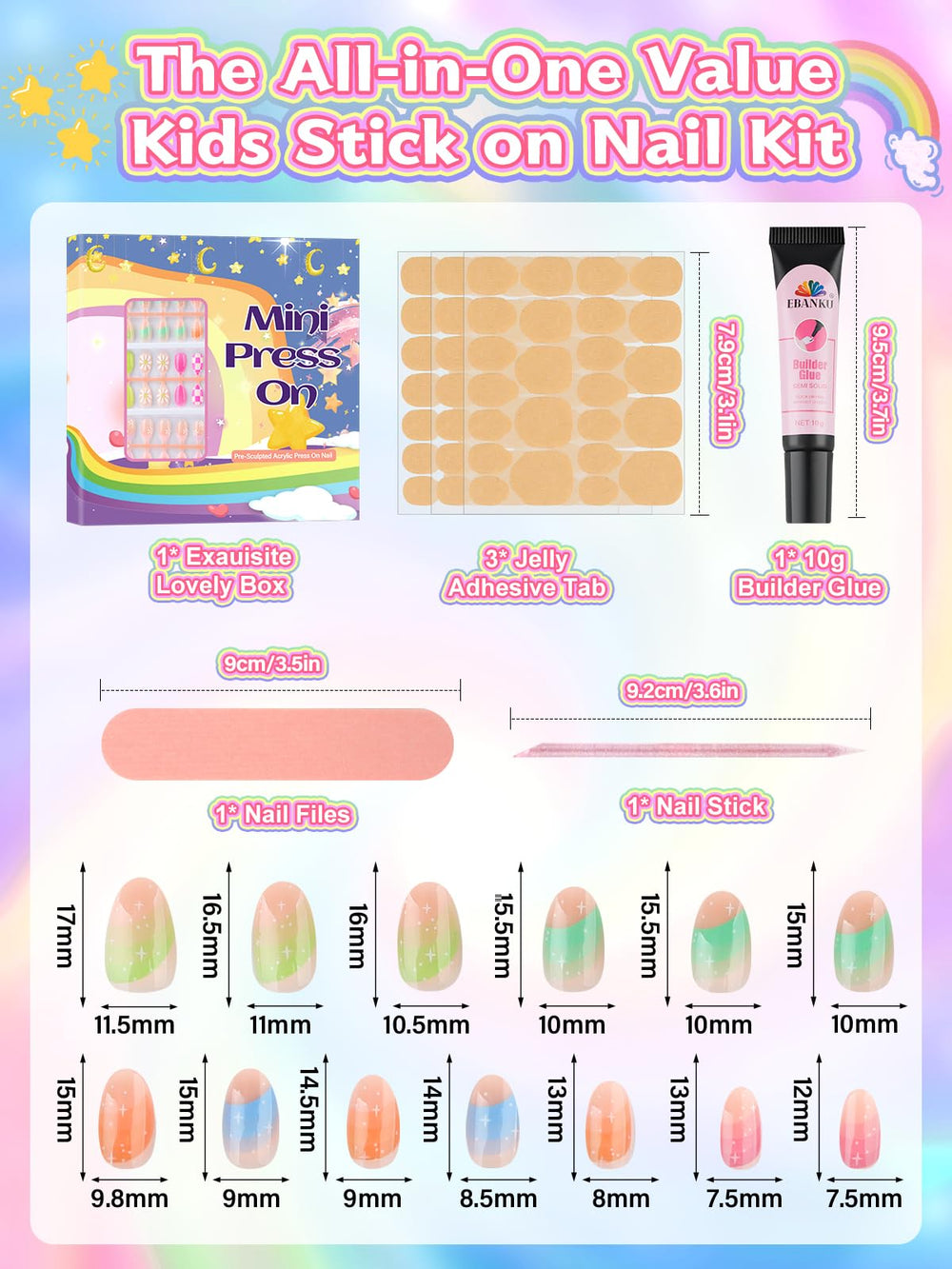 Kalolary kids full-coverage nails come in three designs for imaginative play and fashion.