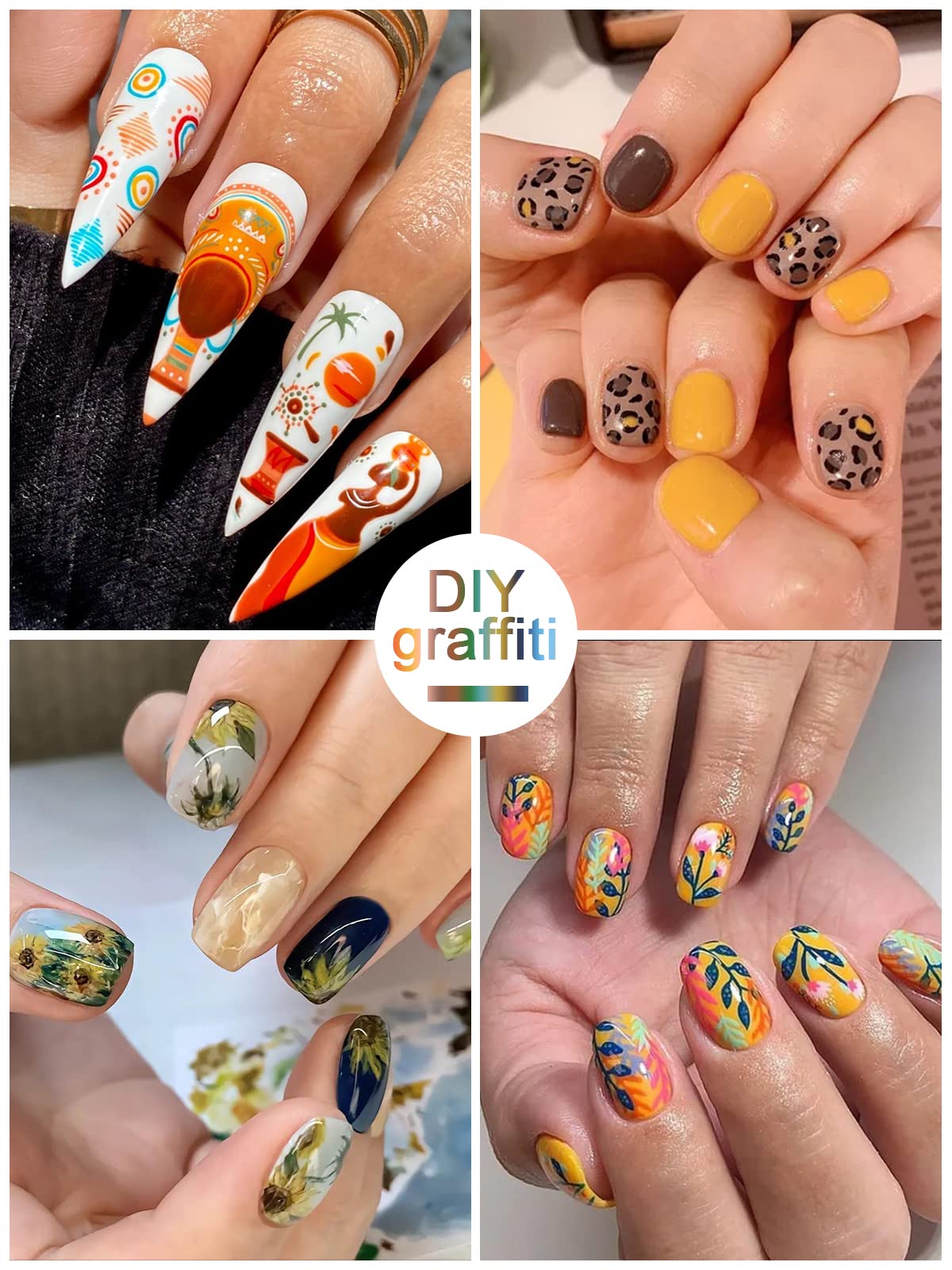 Kalolary natural nails with art pens demonstrating easy, hand-drawn designs