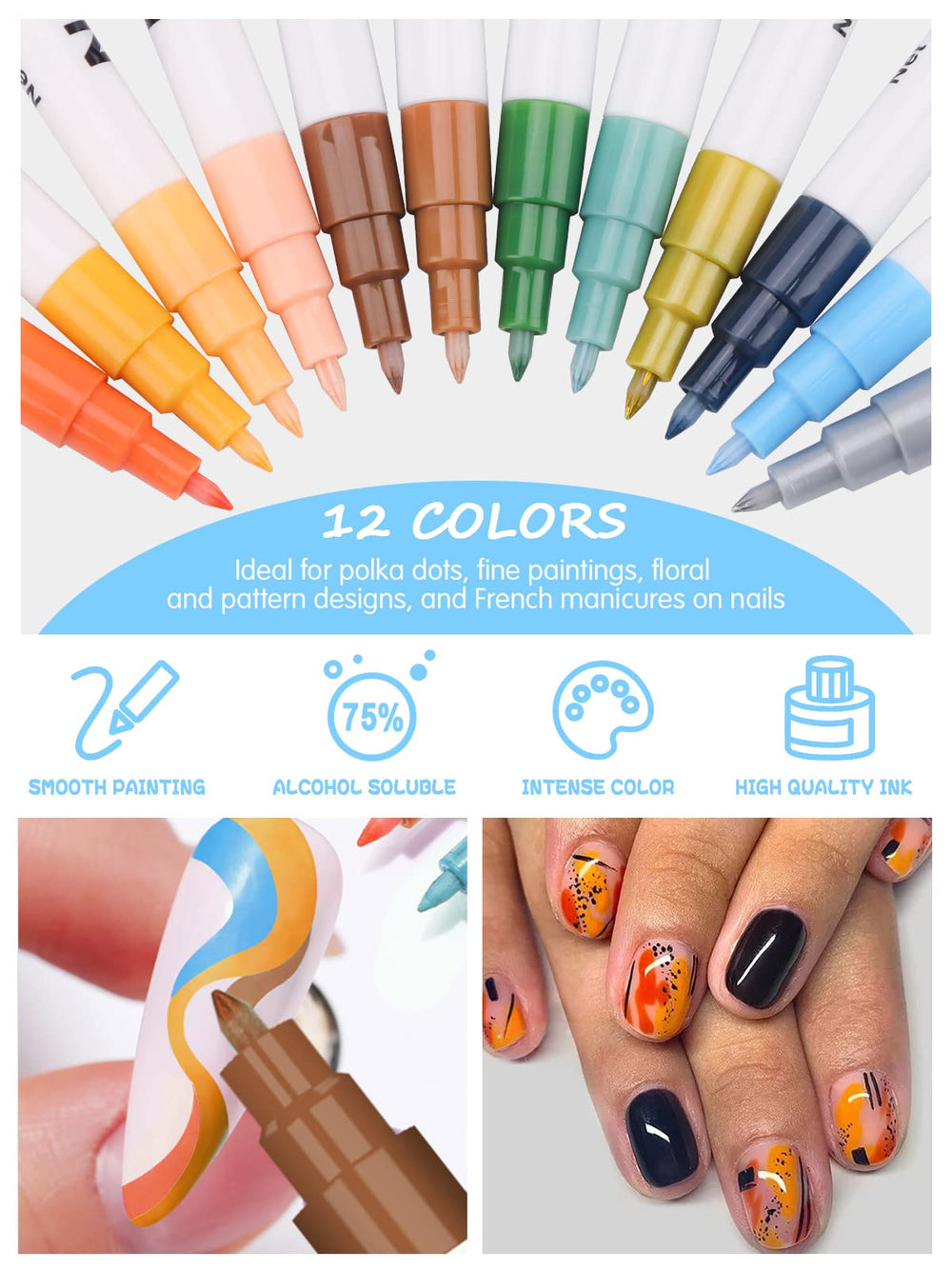 Kalolary pattern drawing on nails showing dots and stripes for creative decoration
