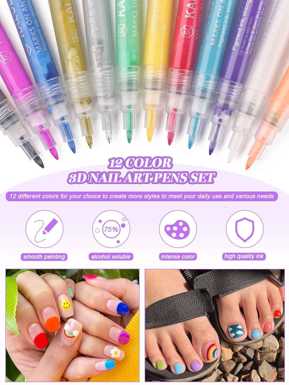Kalolary nail art pens drawing patterns on nails for DIY beauty