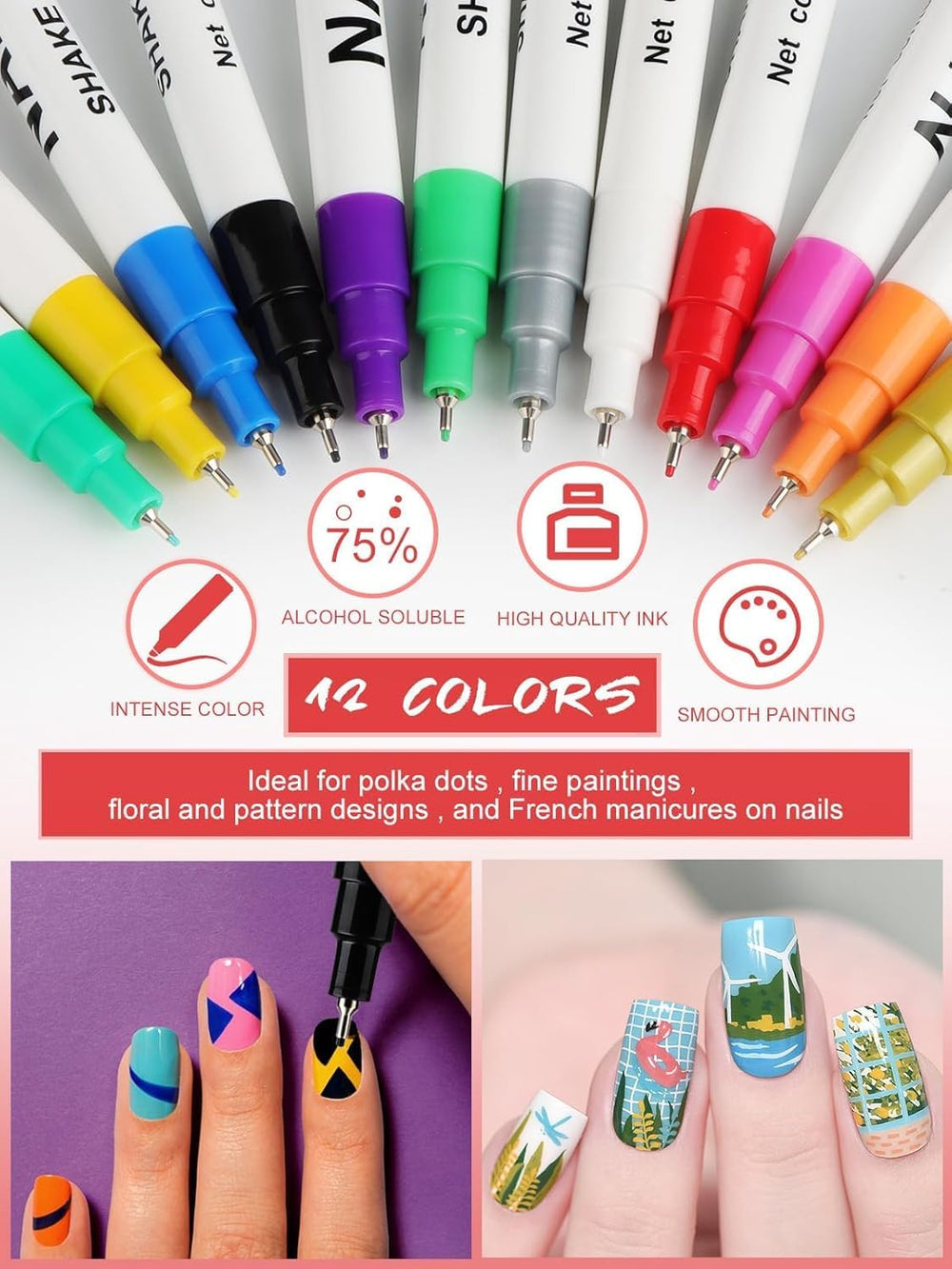Kalolary nail art pens color swatches display vibrant hues for DIY designs