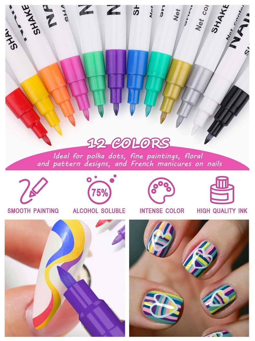Kalolary nail art pens drawing on nails for precise decorative details