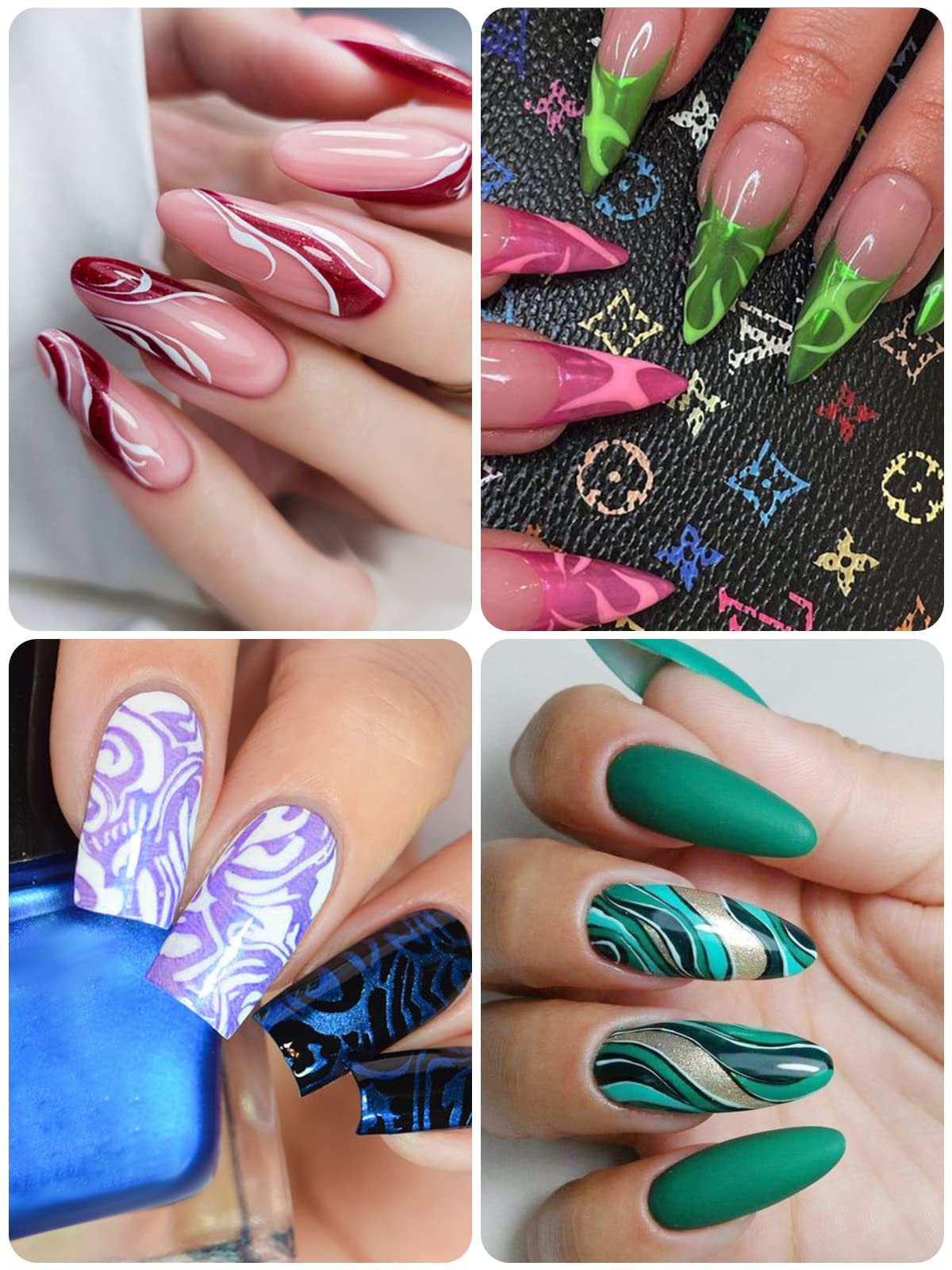 Kalolary nail art pens applied on nails showing detailed designs on natural and acrylic nails