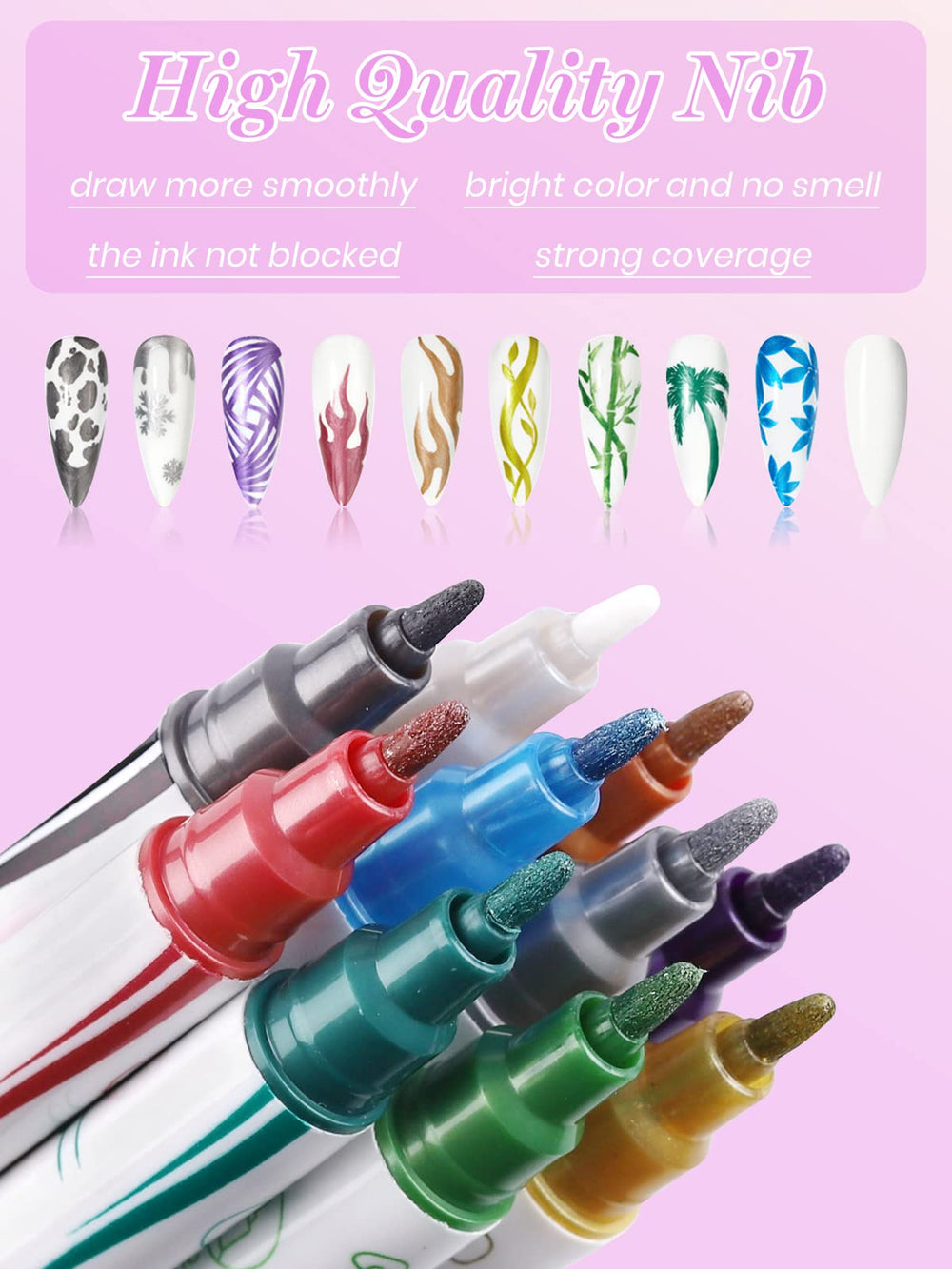 Kalolary nail art pens closeup of tip and cap indicating preservation and control